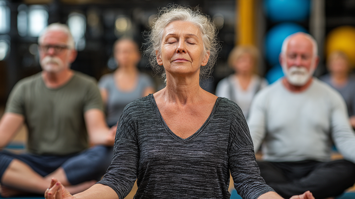 Familia practicando yoga en jardín natural